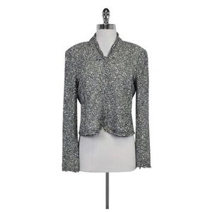 Rebecca Taylor Women’s Sz 8 Navy White Tweed Frayed Zip Front Blazer